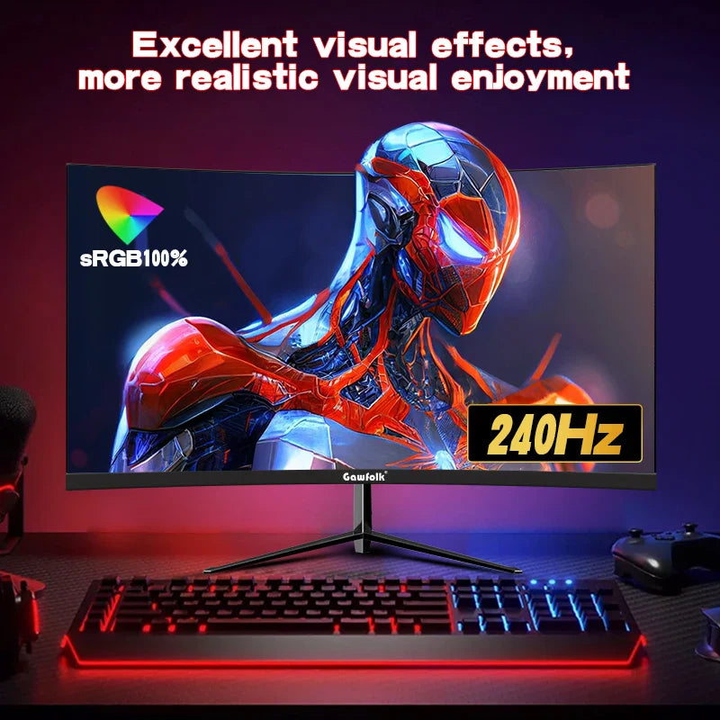 Gawfolk 32 Zoll Gaming Monitor Curved 1800R, 240Hz PC Bildschirm Full HD 1080P, Rahmenloses 1800R Gebogenes Computer Bildschirm