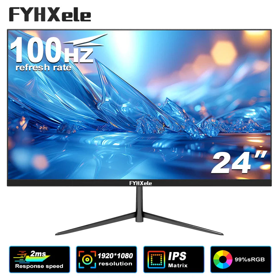 FYHXele 24Inch 100Hz Gaming Monitor 1080P Desktop Display 2ms Response Time Eye Care Screen LCD Support HDR G-Sync VESA